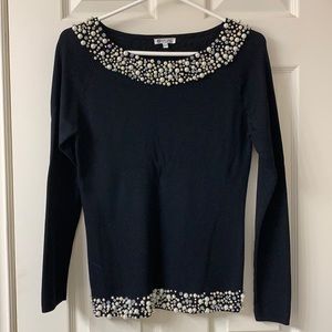 🌷3 for$25🌷Chagall, US S, Black Beaded Front & Collar Long Sleeved Knit Top